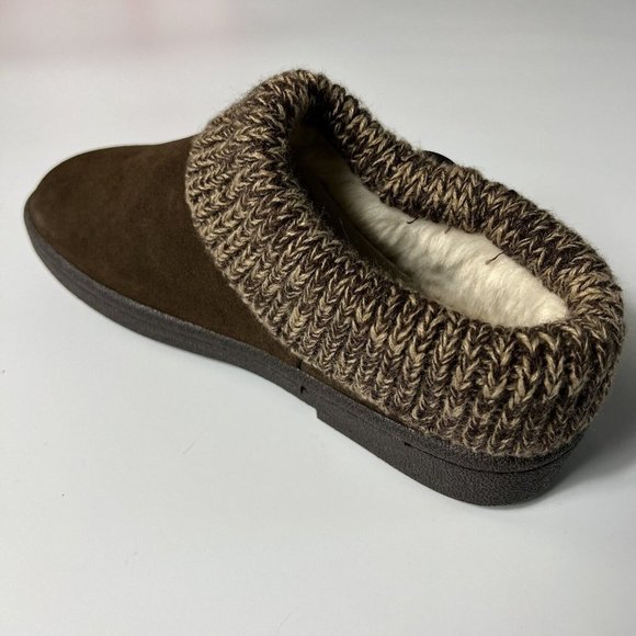 Clarks Women's Knitted Collar Clog Slipper Brown Size 7M Faux Fur Lined - Picture 7 of 10
